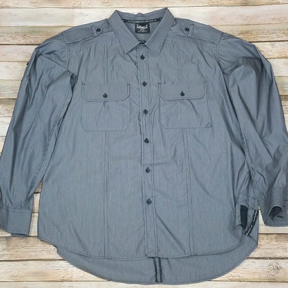 Rare Edun Gray White Button Up Shirt Bono XXL